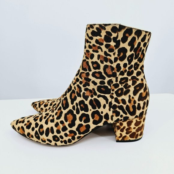 Dolce Vita Bel Ankle Booties 8 Brown Black Leopard Calf Hair Block Heel Side Zip - Picture 8 of 13